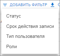 Фильтры для списка пользователей ресурса