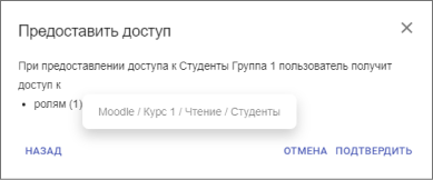 Сообщение о предоставлении доступа к родительскому ресурсу