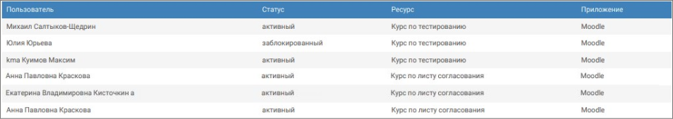 Отчет по правам доступа пользователей приложения в формате pdf