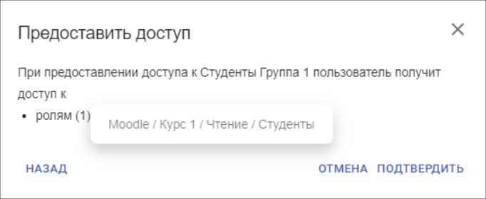 Сообщение о предоставлении доступа к родительскому ресурсу