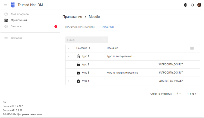 Форма просмотра приложения – ресурсы