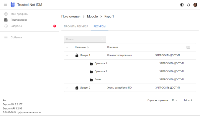 Форма просмотра ресурса – вложенные ресурсы