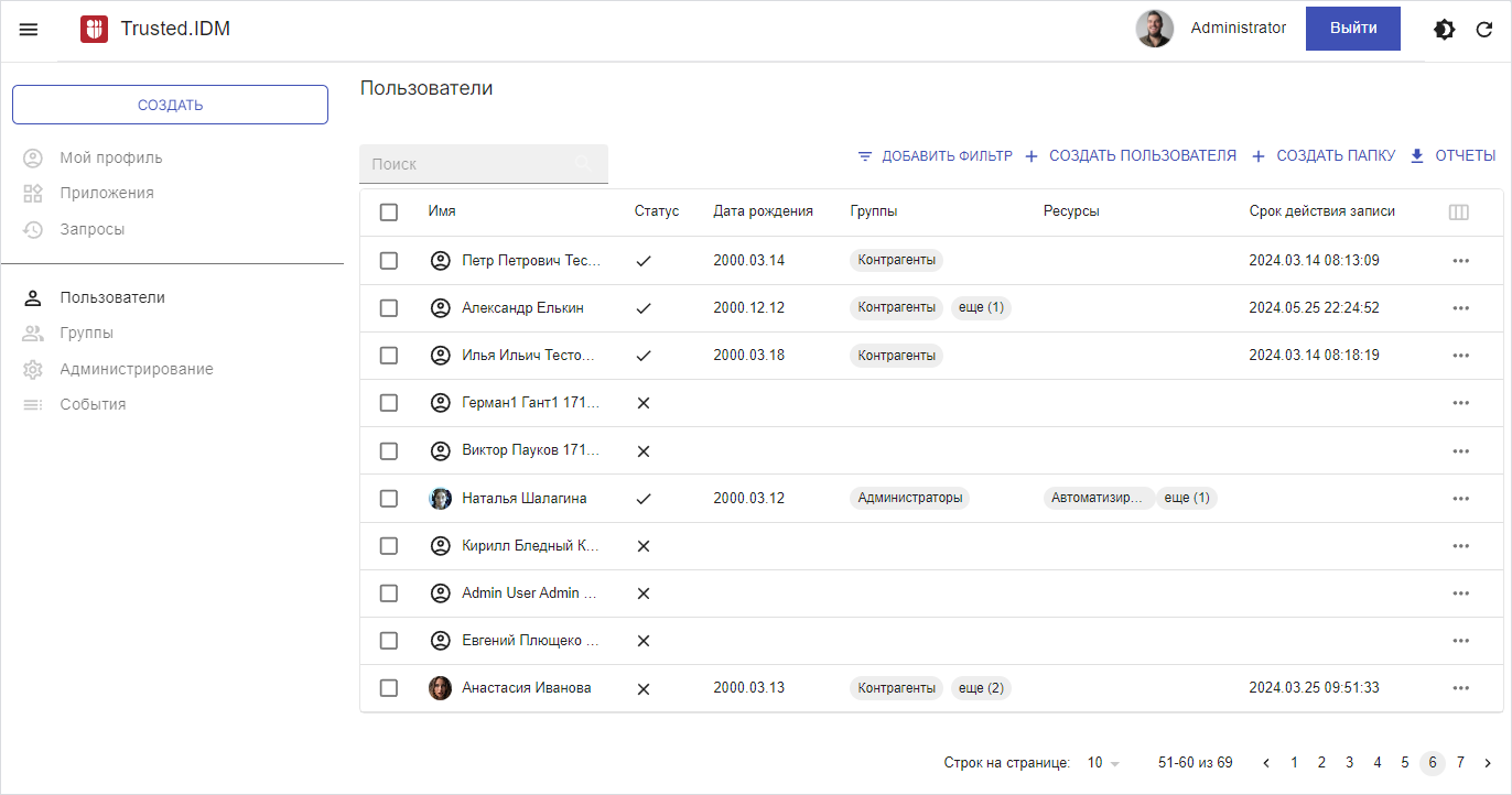 Список пользователей системы