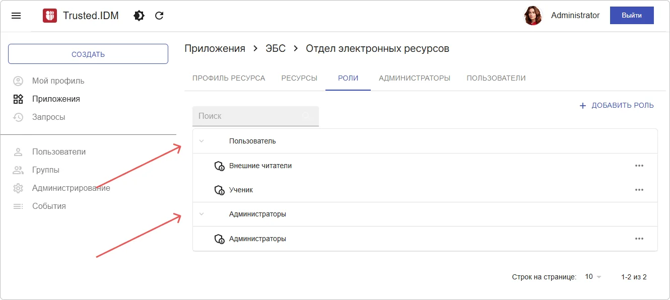 Роли ресурса